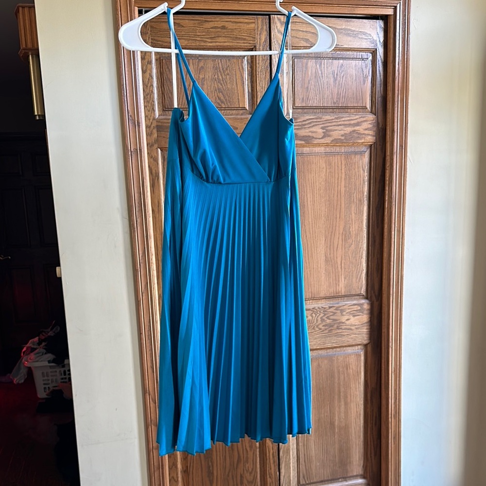 Teal Blue Pleated Dress